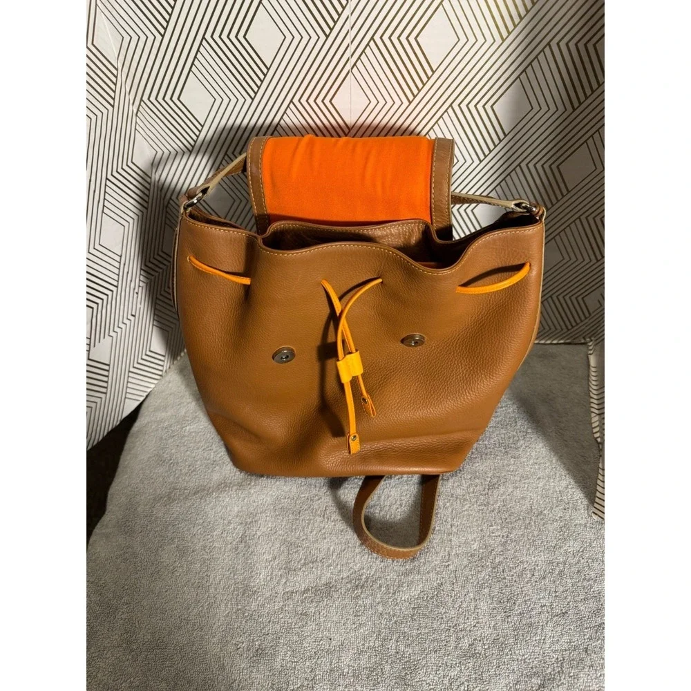 MyWalit Leather Brown  Backpack purse with orange trim Shoulder Bag‎ Italy
